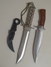 Set 3 Knives - 1 Survival Outdoor Bushcrafting Knife + 1 Bowie Leather Sheath + 1 Folding Karambit
