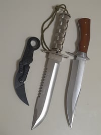 Image 1 of Set 3 Knives - 1 Survival Outdoor Bushcrafting Knife + 1 Bowie Leather Sheath + 1 Folding Karambit