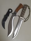 Set 3 Knives - 1 Survival Bushcrafting Outdoor Knife +  1 Kukri Machete + 1 Folding Karambit
