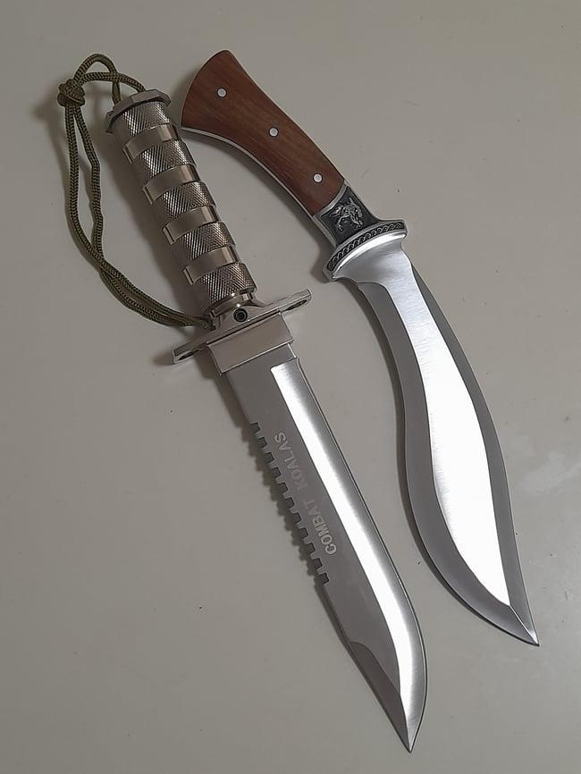 SET2 Knives - 1 Survival Bushcrafting Outdoor Knife + 1 Large Kukri Fixed Blade Knife 