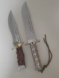 Image 1 of SET 2 Knives - 1 Survival Outdoor Rambo Knife + 1 Bowie Hunting Fixed Blade Knife