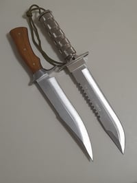 Image 1 of SET 2 Knives - 1 Survival Outdoor Rambo Fixed Blade + 1 Bowie Leather Sheath
