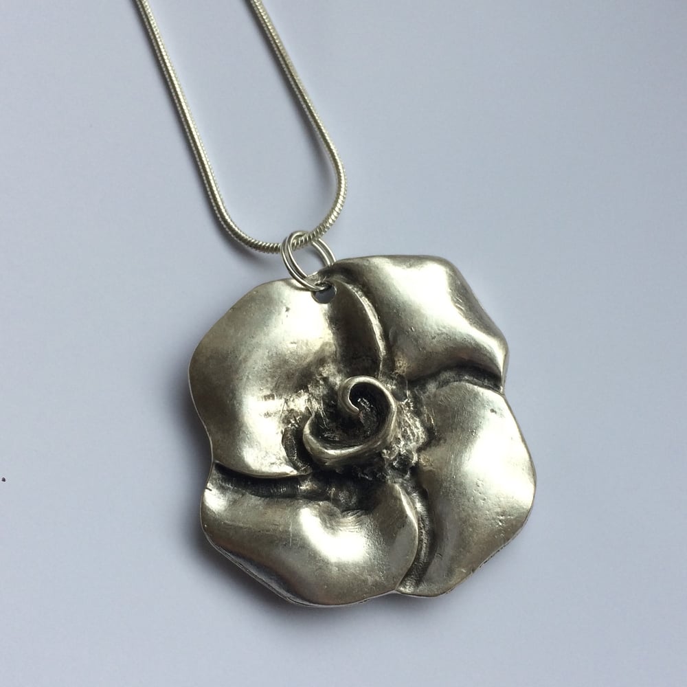 Image of Silver Plated Snake Chain Necklace with Rose Pendant