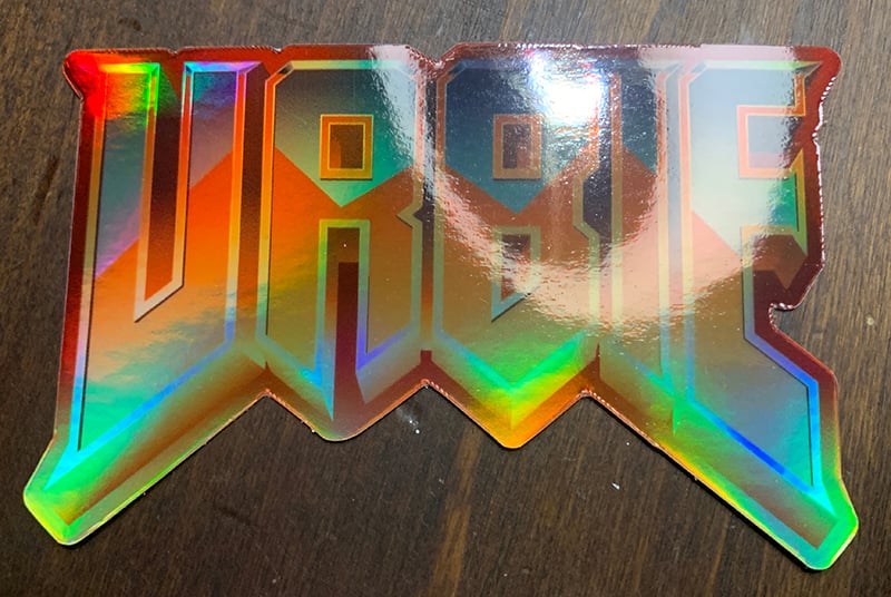 Image of Urbie-Doom logo holographic sticker