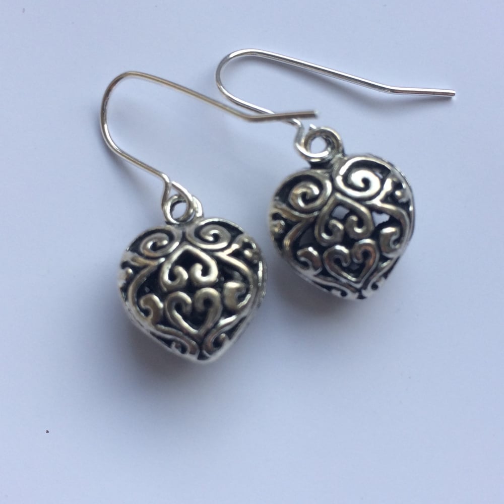 Image of Silver Plated Hook Earrings with Heart Charm
