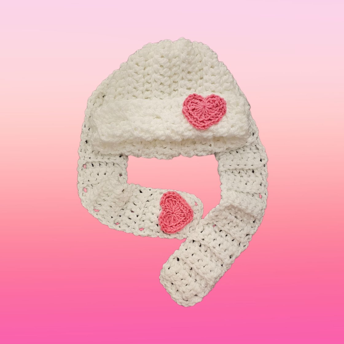 Image of pink heart bunny hat