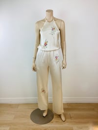 Image 1 of Vintage 1970s 30s Style Silk Charmeuse Lounge Halter Jumpsuit