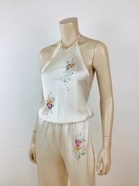 Image 4 of Vintage 1970s 30s Style Silk Charmeuse Lounge Halter Jumpsuit