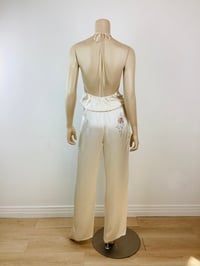 Image 5 of Vintage 1970s 30s Style Silk Charmeuse Lounge Halter Jumpsuit