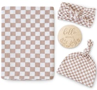 Newborn Announcement Set (Beige Checkered)