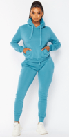 2 Pc Fleece Fur Hood Sweatsuit Set