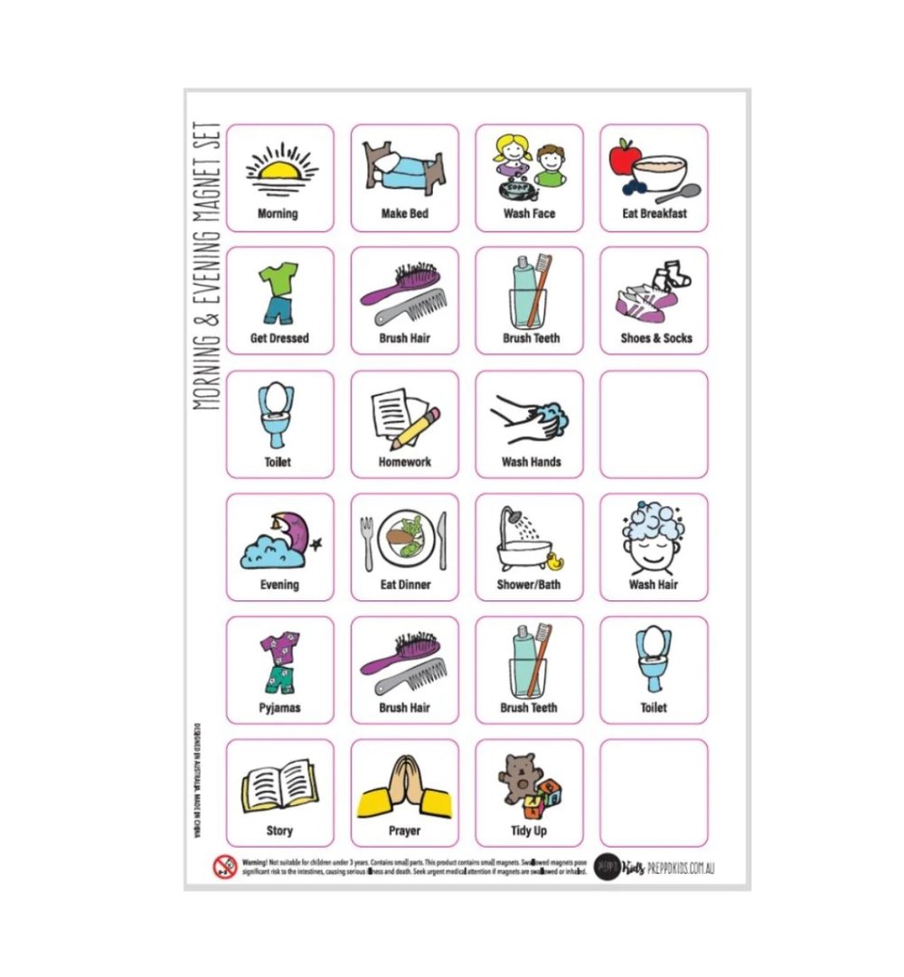 Prepp'd Kids Morning and Evening Routine Magnetic Charts (A4)