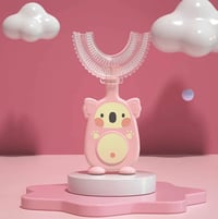 Image 1 of Happy Bubs U Shaped Silicone Toothbrush Pink 2-6 years