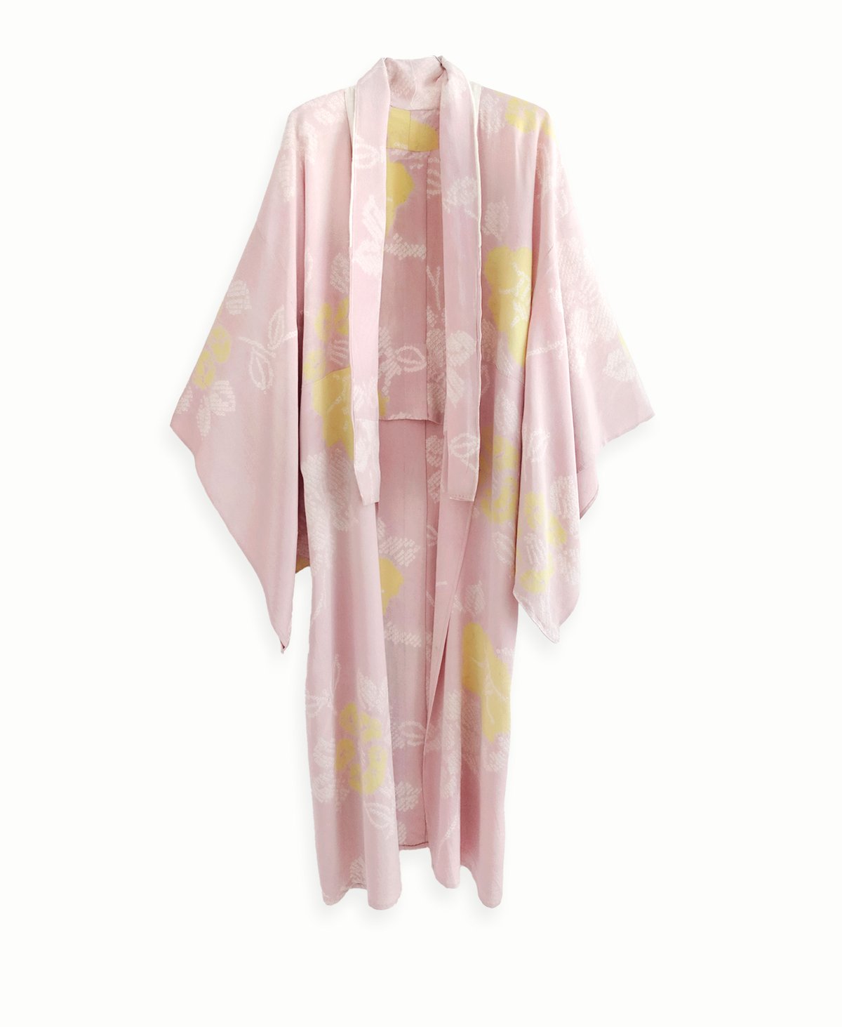 Image of Rosa silke kimono (dame) m. håndindfarvede shiborimønstre