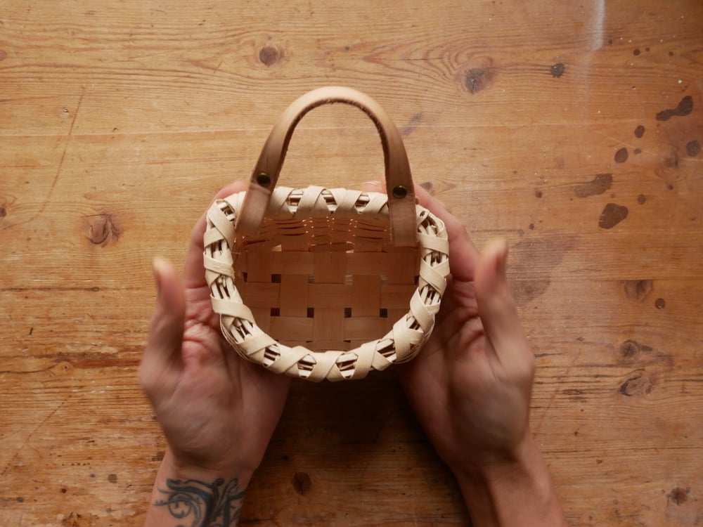 Image of WIDE MINI WALL BASKET WITH NATURAL VEG TAN LEATHER