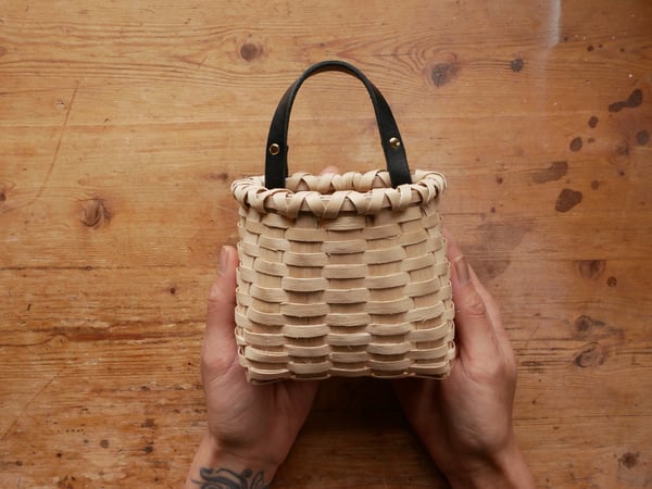 Image of WIDE MINI WALL BASKET WITH BLACK VEG TAN LEATHER