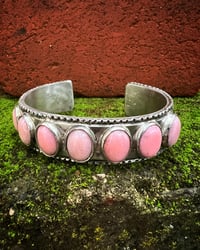 Image 1 of WL&A Handmade Heavy Ingot Pink Opal Row Cuff - Size 7.75-8.25 inch wrist