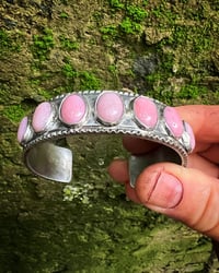 Image 3 of WL&A Handmade Heavy Ingot Pink Opal Row Cuff - Size 7.75-8.25 inch wrist