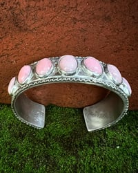 Image 4 of WL&A Handmade Heavy Ingot Pink Opal Row Cuff - Size 7.75-8.25 inch wrist