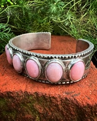 Image 2 of WL&A Handmade Heavy Ingot Pink Opal Row Cuff - Size 7.75-8.25 inch wrist