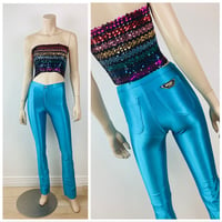 Image 1 of Vintage 1970s Turquoise Spandex Bojeangles Disco Pants