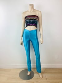 Image 2 of Vintage 1970s Turquoise Spandex Bojeangles Disco Pants