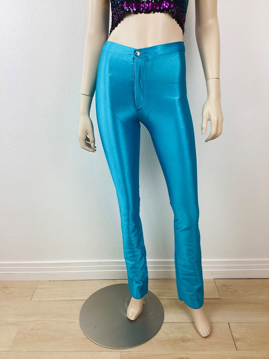 70s black BOJEANGLES disco pants S / original spandex vintage 1970s shiny  skin tight leggings size 4-6 1980s