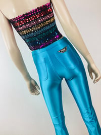 Image 5 of Vintage 1970s Turquoise Spandex Bojeangles Disco Pants