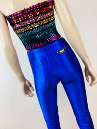 Image 5 of Vintage 1970s Electric Blue Spandex Bojeangles Disco Pants