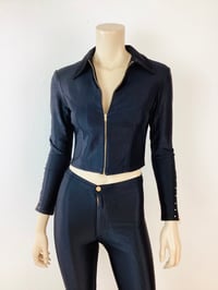 Image 3 of Vintage 1970s Fredericks Black Rhinestone Studded Spandex Top & Pants Set