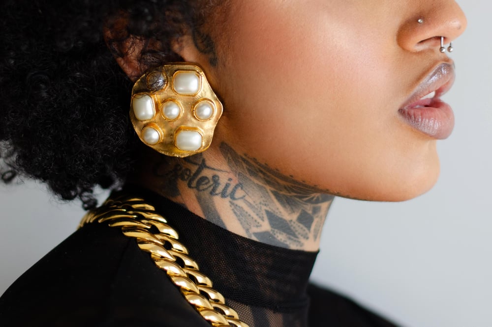 Image of Vintage Shalimara Oversized Pearl Gold Cluster  Earrings