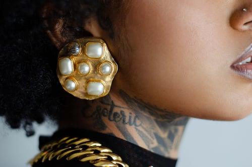 Image of Vintage Shalimara Oversized Pearl Gold Cluster  Earrings