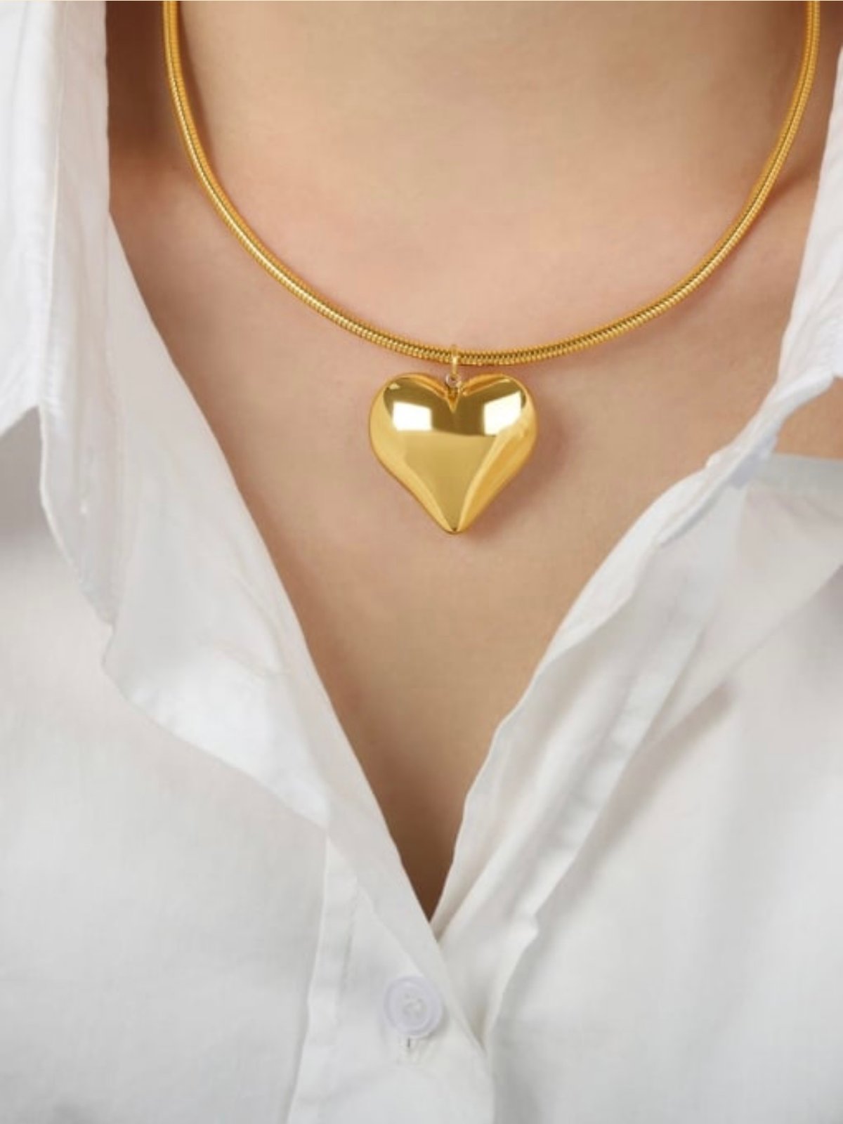 14K Yellow Gold Puffed Heart Necklace, Dainty Heart Necklace, Shiny Puffed  Heart Necklace, Puff Heart Charm, Heart Pendant, 3D Heart