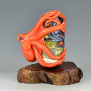 Image of XXL. Red Coral Kraken and it's Secret Garden - Flamework Glass Sculpture