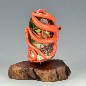 Image of XXXL. Coral Red Kraken and it's Coral Reef Garden - Flamework Glass Sculpture