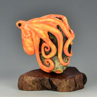 Image 4 of XXXL. Bright Coral Orange Kraken and it's Tropical Coral Reef Garden - Flamework Glass Sculpture