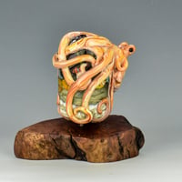 Image 2 of XXL. Pale Streaky Coral Kraken with a Coral Reef Garden - Flamework Glass Sculpture