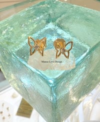 Image 1 of 14k solid gold diamond butterfly studs earrings 