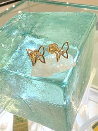 Image 2 of 14k solid gold diamond butterfly studs earrings 
