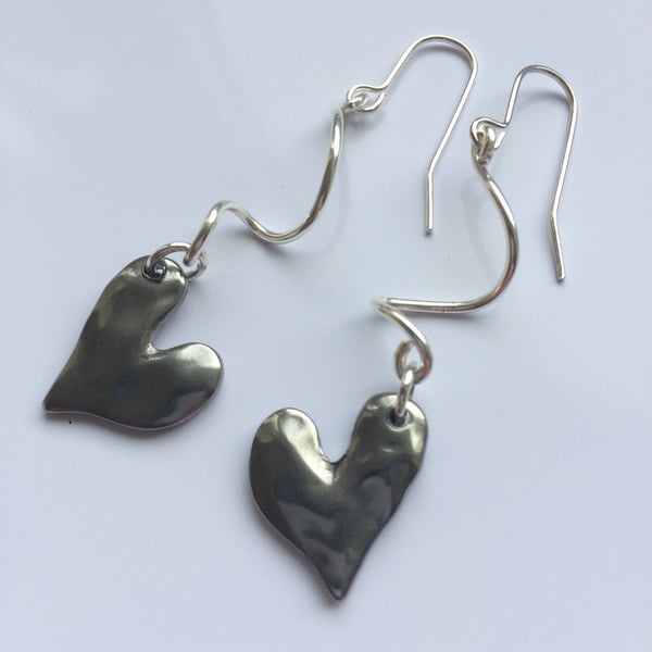 Image of Silver Plated Hook Earrings with Heart