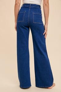 Image 3 of FRONT TWO POCKET STRETCH WIDE LEG DENIM JEANS - PREORDER 