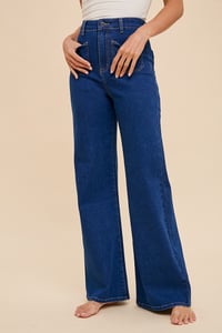 Image 2 of FRONT TWO POCKET STRETCH WIDE LEG DENIM JEANS - PREORDER 