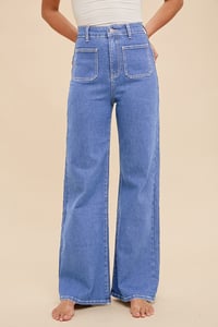 Image 1 of FRONT TWO POCKET STRETCH WIDE LEG DENIM JEANS - PREORDER 