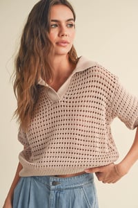 Image 1 of CROCHET KNITTED COLLARED TOP - PREORDER