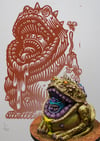 Lumpy Toad Linocut print and Model