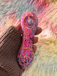 Image 1 of  Freezable Pink Glitter Glass Tobacco Pipe