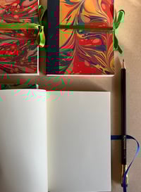 Image 2 of Small Blue & Gold Hand-Marbled Plain Notebook