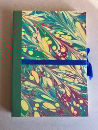 Image 1 of Large Green, Magenta & Yellow Hand-Marbled Plain Notebook