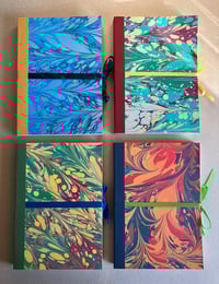 Image 4 of Large Green, Magenta & Yellow Hand-Marbled Plain Notebook
