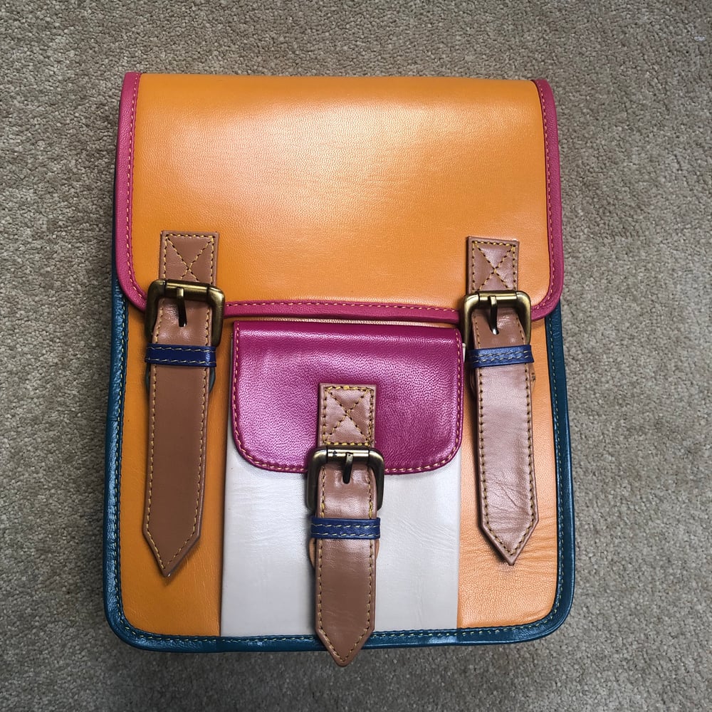 Image of Harlequin Collection - Recycled Multi-Coloured Leather Ipad-Size Bag #31D